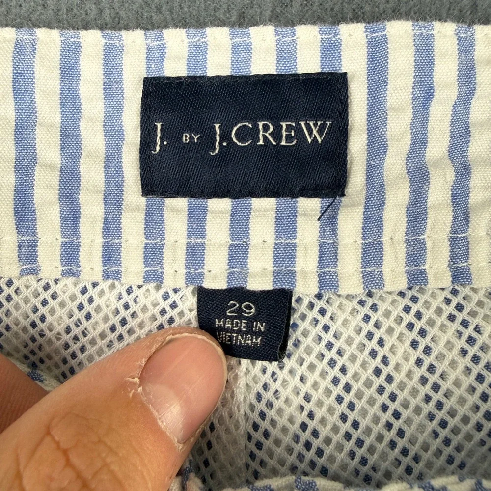 J. Crew Board Shorts Men's 29 Blue Seersucker Striped Swim Trunks Cargo Pocket